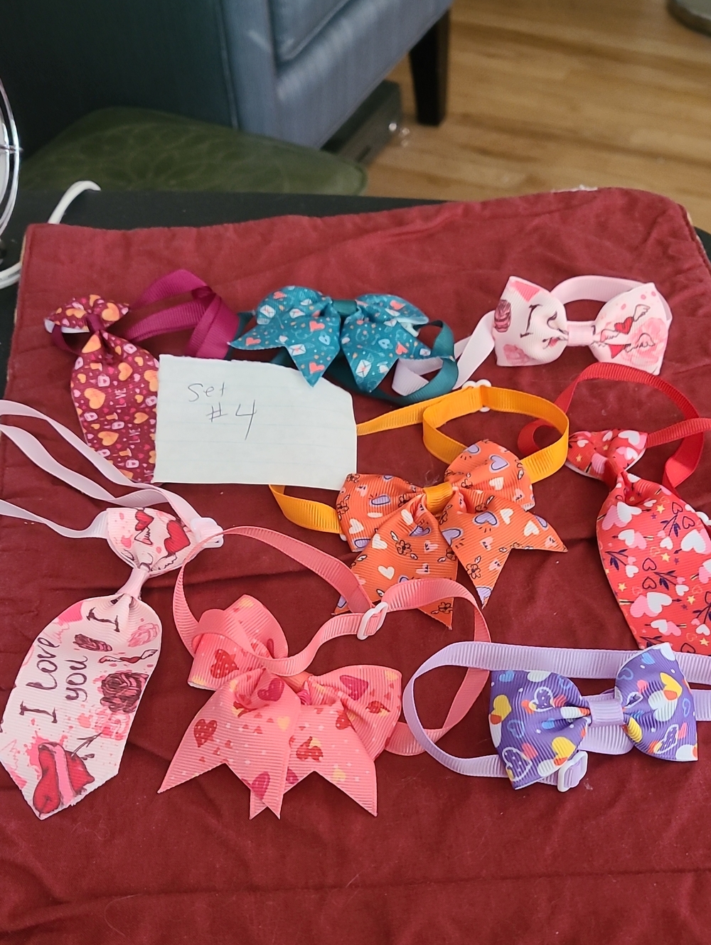 Assorted Pet Bow And Tie- Pink, Orange, Teal, Purple Set